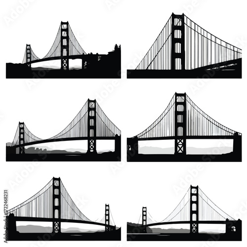 Golden gate bridge silhouette illustration isolated on white background