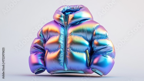 Holographic puffer jacket, vibrant colors