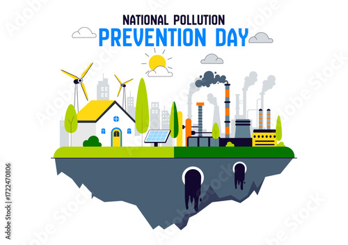 National Pollution Prevention Day Vector Illustration for Awareness Campaign, Featuring Factory Emissions, Forest Damage, and Vehicle Pollution Issues