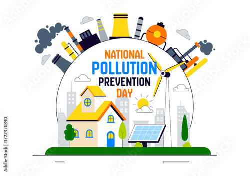 National Pollution Prevention Day Vector Illustration for Awareness Campaign, Featuring Factory Emissions, Forest Damage, and Vehicle Pollution Issues