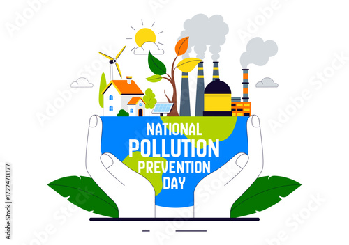 National Pollution Prevention Day Vector Illustration for Awareness Campaign, Featuring Factory Emissions, Forest Damage, and Vehicle Pollution Issues