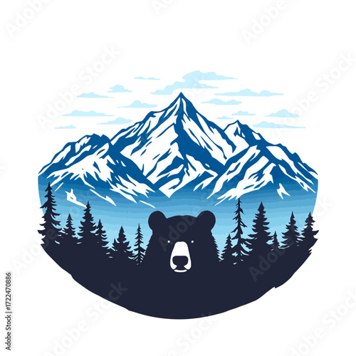 Majestic Mountain Bear A Serene Winter Landscape Illustration