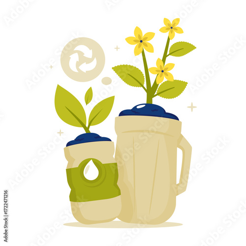 Reusable Bottle Packaging for Potted Plant Vector Objects