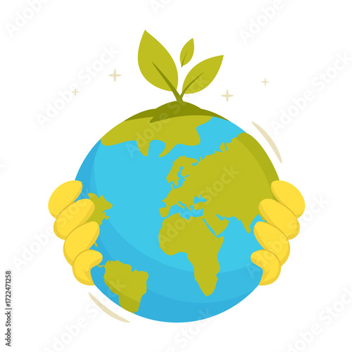 Hand Holding Globe with Tree Seeds Vector Object