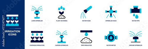 Irrigation Blue Colored Outline Icon Set