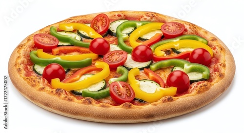 Vegetarian Pizza with Vegetables, Isolated on White Background