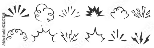 cartoon doodle bomb explosion comic boom clouds