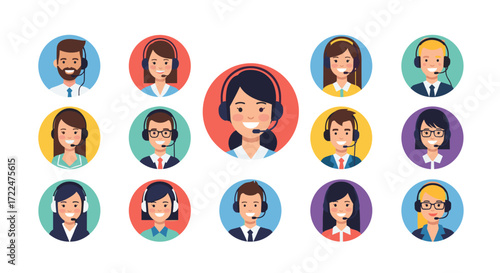 Customer Service Representatives and Support Staff Avatars Collection.