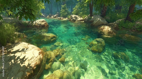 Wallpaper Mural Serene river flowing through a lush forest. Torontodigital.ca