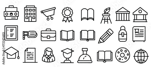 E learning icon set relate to university teacher book vector