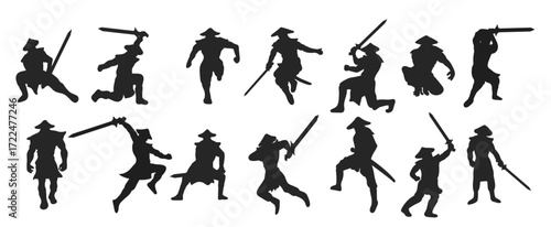 Assan ninja samurai silhouette vector, Assassin illustration, Martial art warrior on white background
