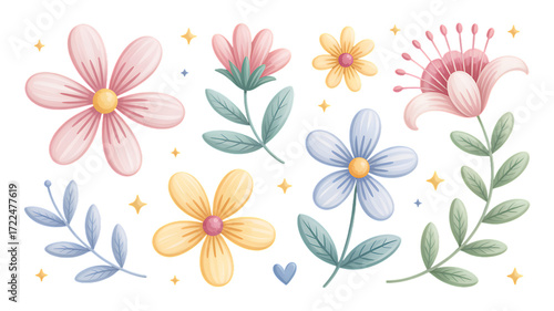 Wallpaper Mural Whimsical watercolor flowers and twigs collection for enchanting designs isolated on transparent background Torontodigital.ca