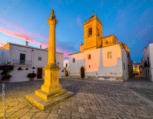 Sunrise over a quaint European town square