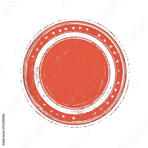 Vintage, distressed, circular stamp, coral-red color