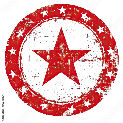Red star emblem, distressed circular design