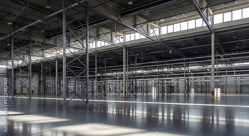 Large empty warehouse space industrial building interior architecture structure design factory
