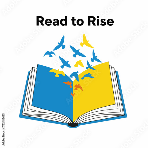 Creative flat vector icon — Flat vector 2D design book bird icon with quote Read to Rise