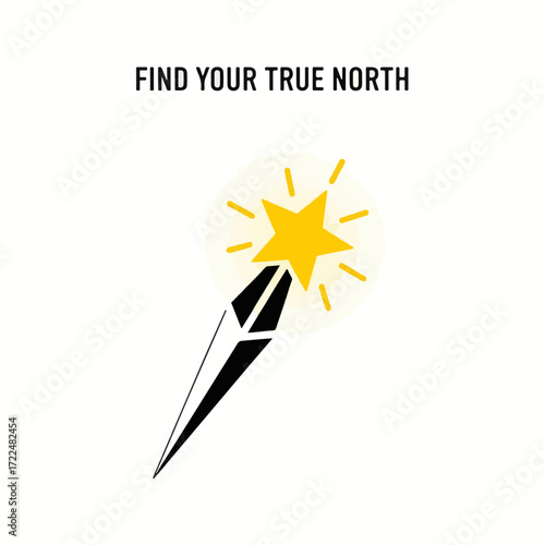 Creative flat vector icon — Flat vector 2D design compass star icon with quote Find Your True North