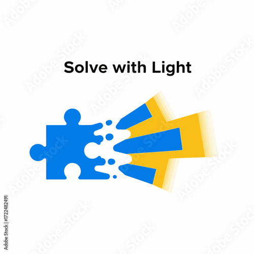 Creative flat vector icon — Flat vector 2D design puzzle light icon with quote Solve with Light