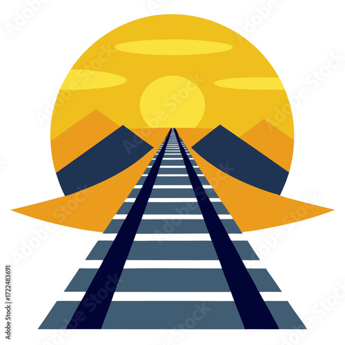 Railway tracks in the morning vector on white background.