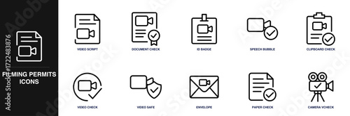 Filming Permits Line Icon Set