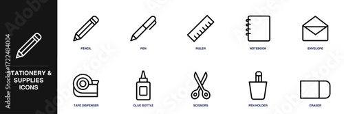 Stationery & Supplies Line Icon Set