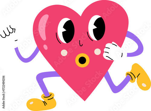 A cartoon heart character with arms legs and eyes