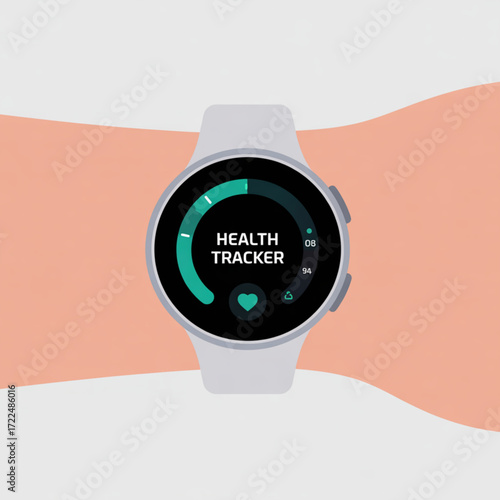 Smartwatch health tracker on a wrist displaying health data, illustrating modern technology for monitoring fitness and wellbeing