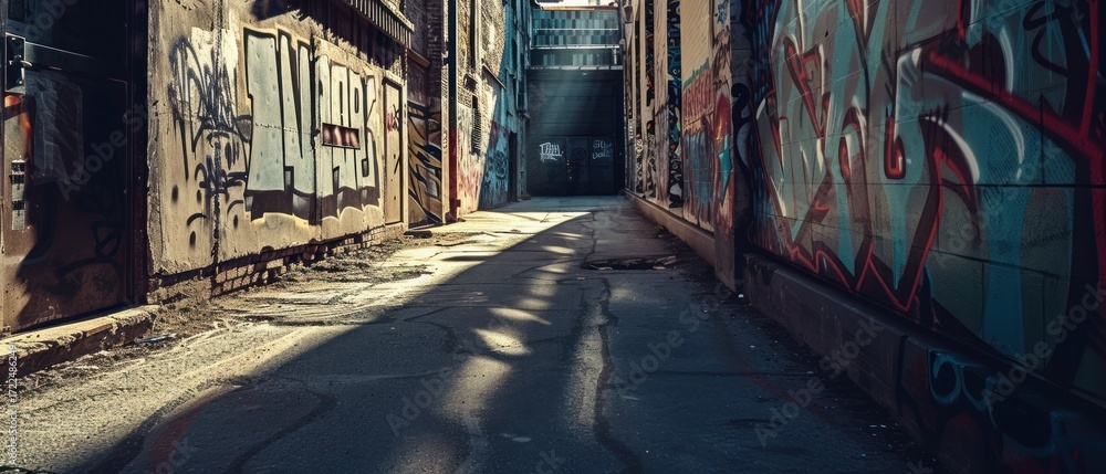 Fototapeta premium Urban alleyway with graffiti