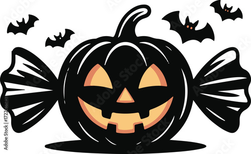 Halloween candy pumpkin face silhouette vector