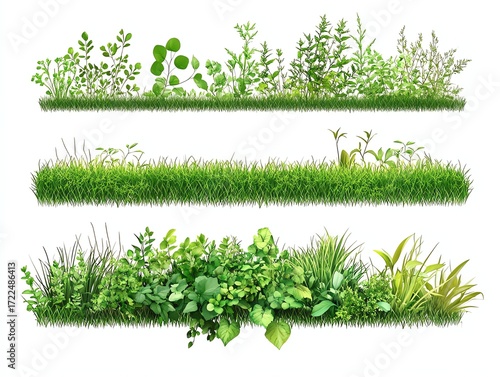 set of forest line cad, minimal isolated on white background Ground cover Illustration for elevation architectural element, side view, grass section Turf coating banners for edging