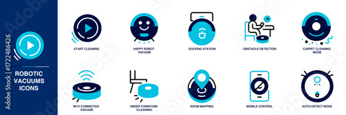 Robotic Vacuums Blue Colored Outline Icon Set