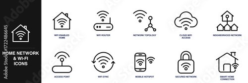 Home Network & Wi-Fi Line Icon Set