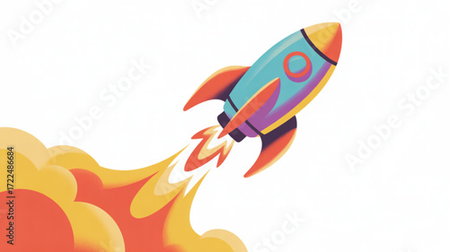 Illustration of a colorful rocket ship launching into space, symbolizing innovation, startup success, and the pursuit of ambitious goals