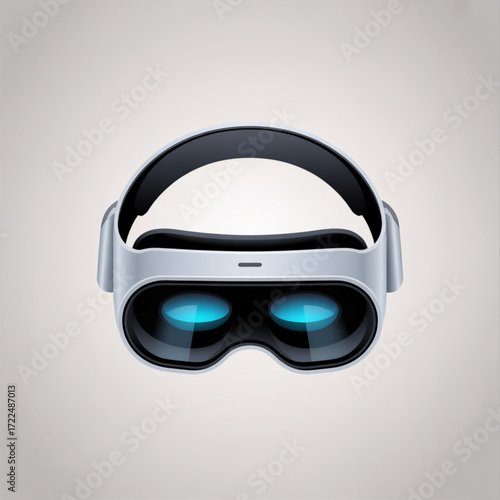 A virtual reality headset with blue lenses it is a modern device for immersive digital experiences in gaming and simulation