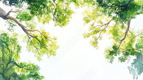 tree top watercolor hand drawn view isolated on white background for landscape plan and architecture layout drawing, elements for environment and garden