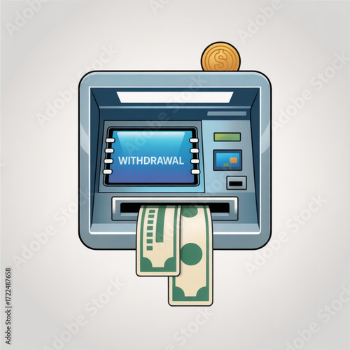 Illustration of an atm machine with money coming out perfect for finance, banking, and businessrelated designs and projects