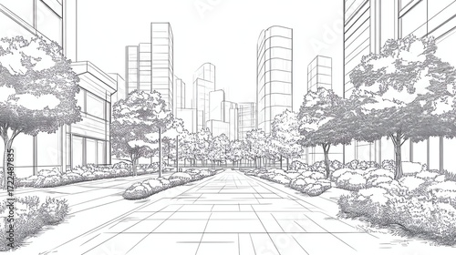 urban section, landscape architecture design in line art vector