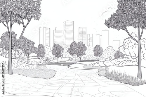 urban section, landscape architecture design in line art vector