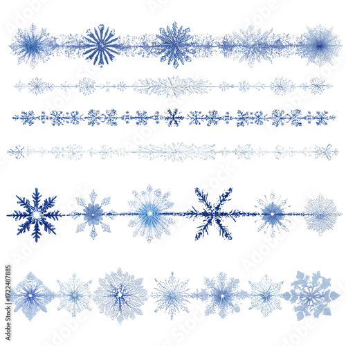 Decorative Winter Snowflake Borders for Holiday Designs and Crafts