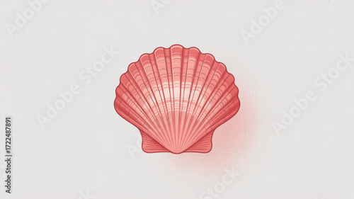 a detailed illustration of a scallop shell in a soft pink hue, capturing the beauty of marine life and coastal elements