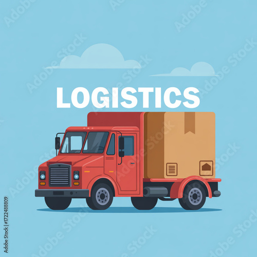 A delivery truck carrying a package, symbolizing logistics and transportation services, ideal for businesses involved in shipping and supply chain management