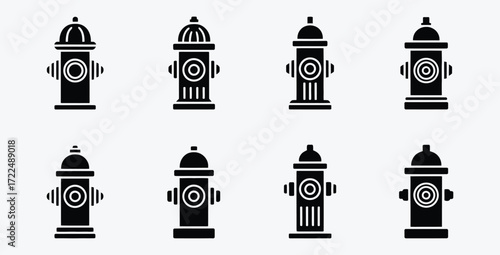 Black and white fire hydrant icon set vector illustration