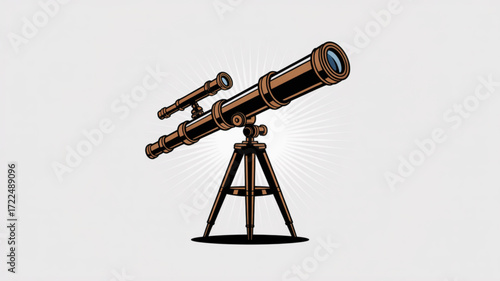 Illustration of a vintage telescope on a tripod, , perfect for astronomy enthusiasts or historical science projects and designs
