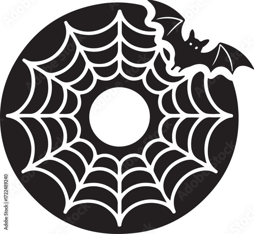 Halloween donut spider web silhouette vector