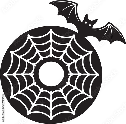 Halloween donut spider web silhouette vector