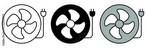 Photos A modern design set with three different electric fan icons in multiple colors a