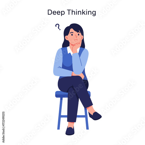 Deep Thinking: A 2D Flat Vector Illustration of Reflection and Introspection