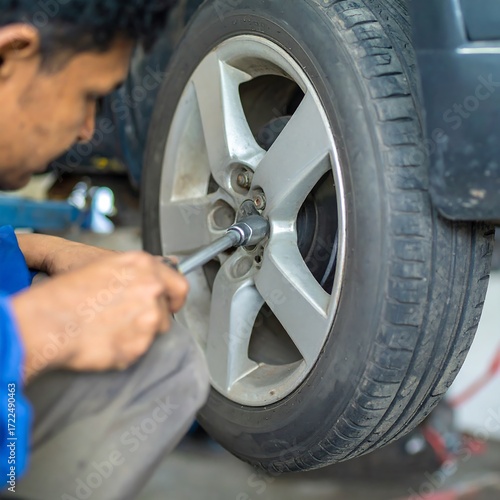 Mechanic changing a tire