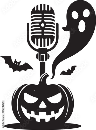 Halloween microphone ghost aura silhouette vector